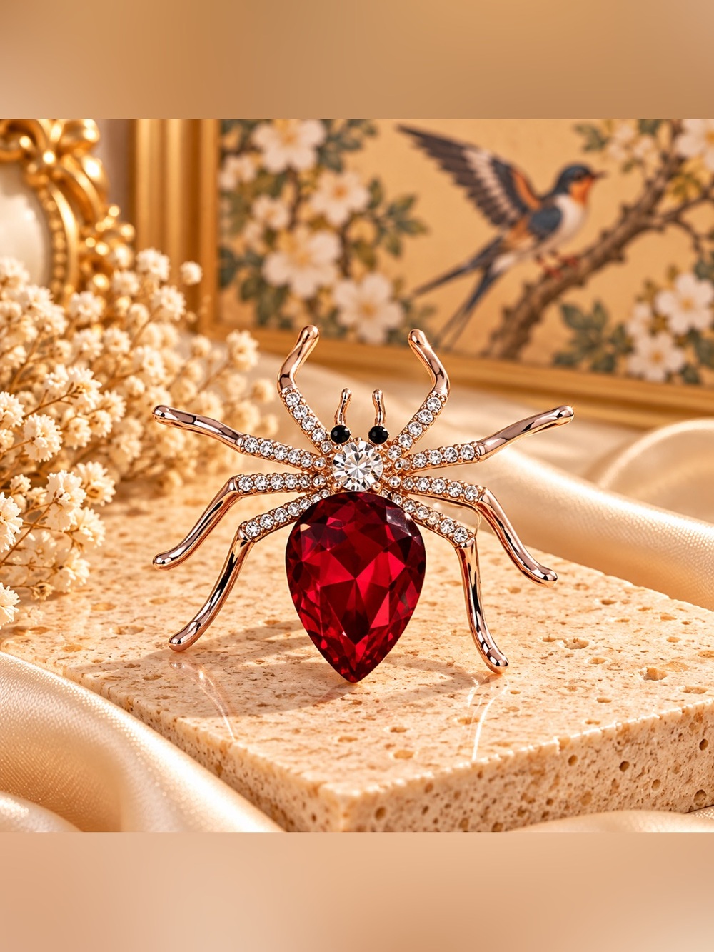 Red Crystal Spider Brooch Rhinestone Statement Pin Fifi’s Closet